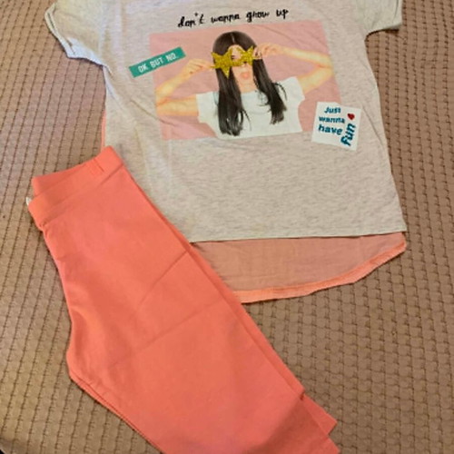 Zara girls set with blouse and leggings size 8 like new, orange
