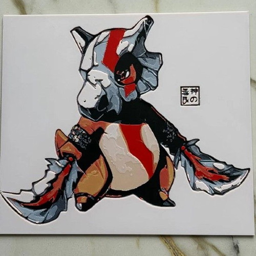 Pokemon embossed poster Cubone dressed as Kratos from God of War 3D printed