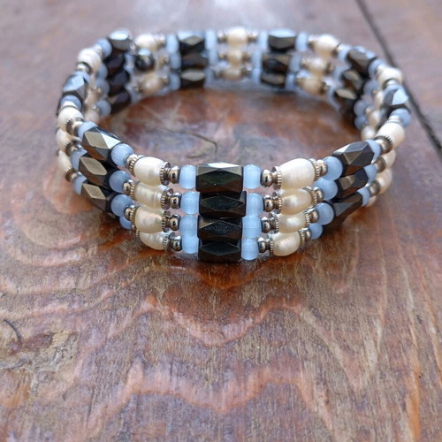 Hematite and Pearl Necklace-Bracelet Like New