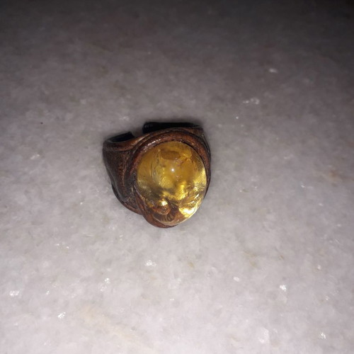 Vintage ring used, handmade leather with semi-precious stone