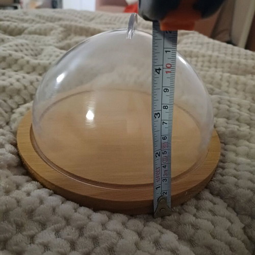Wooden small serving dish new with bamboo base and plastic lid
