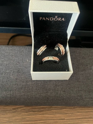 Pandora set no 54 new silver and pink ring and earrings