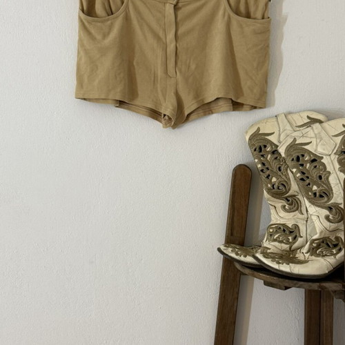 Y2K suede cowboy micro shorts M/L used, brown sugar caramel