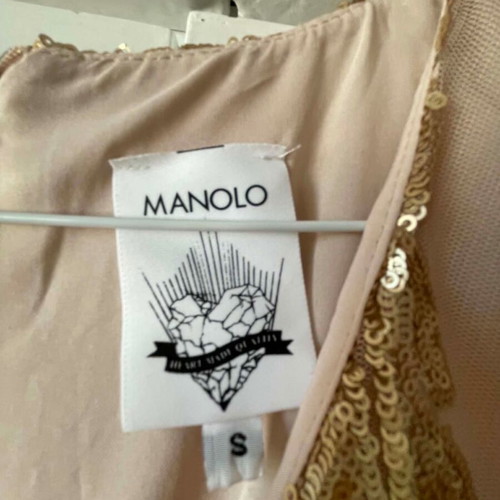 Manolo fitted dress like new, gold sequin details, size S