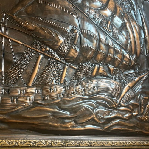 Chalcography painting used, ship theme, 80x70 cm