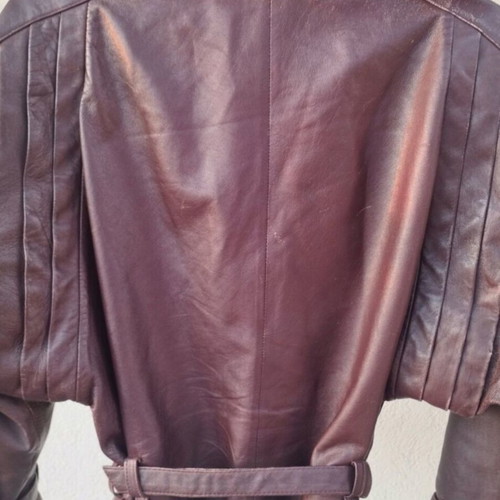Vintage leather jacket from Constantinople with double belt, burgundy