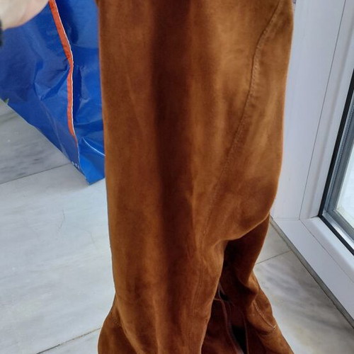Women's brown suede boots, 10 cm heel