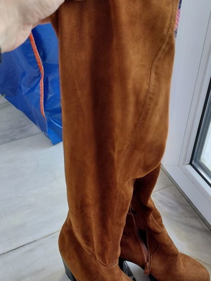 Women's brown suede boots, 10 cm heel