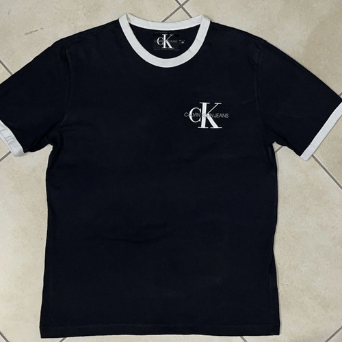 Calvin Klein Jeans Ringer T-Shirt navy and white, size M, like new