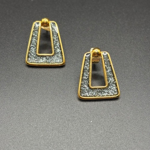 Earrings new, gold-plated brass 24K with glitter enamel and titanium posts