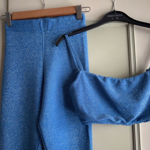 Marmalady set crop top and leggings blue turquoise lurex like new