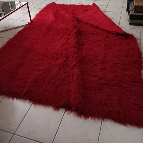 Flokati rug like new, burgundy red, 185x250 cm
