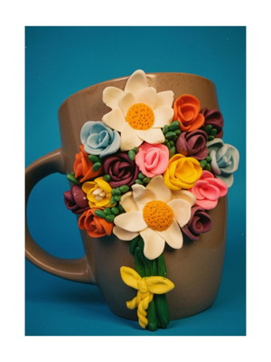 Handmade mug with flower bouquet new