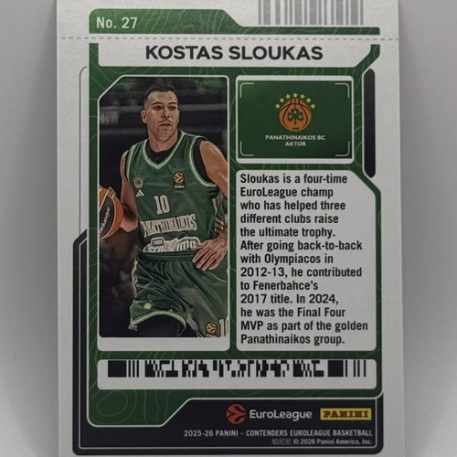 Kostas Sloukas 2025-26 Panini Contenders EuroLeague card like new