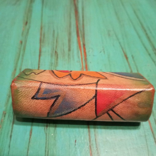 Leather lipstick case vintage, painted with mirror