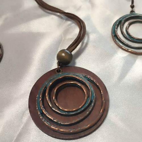 Boho style earrings and pendant set new in blue turquoise and bronze