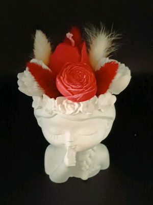 Porcelain girl with aromatic soy wax flowers handmade, new