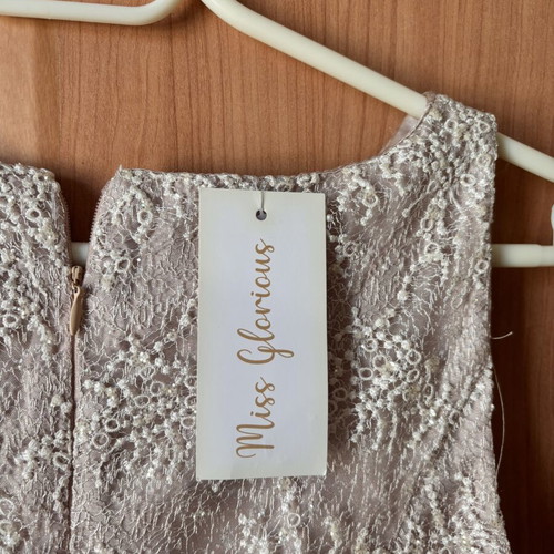 La Soie dress with impressive lace, beige and gold