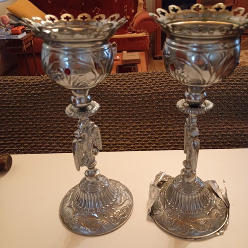 Silver-plated Holy Altar Candleholders like new, set of two
