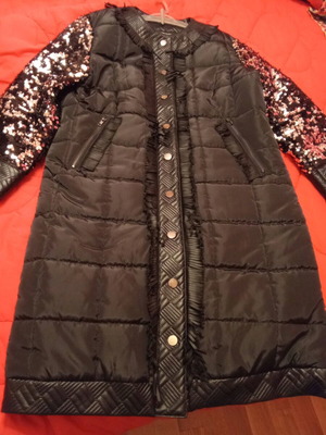 Trendy black coat size M/L new, long with sequins and leather details