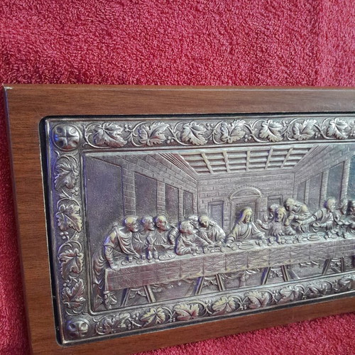 Last Supper silver icon used, 950 silver with wooden base
