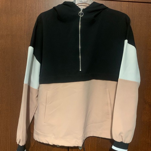 Zara blouse with half zipper and hood like new, black pink