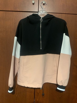 Μπλούζα Zara με φερμουάρ ως τη μέση και κουκούλα σαν καινούργια, μαύρο ροζ