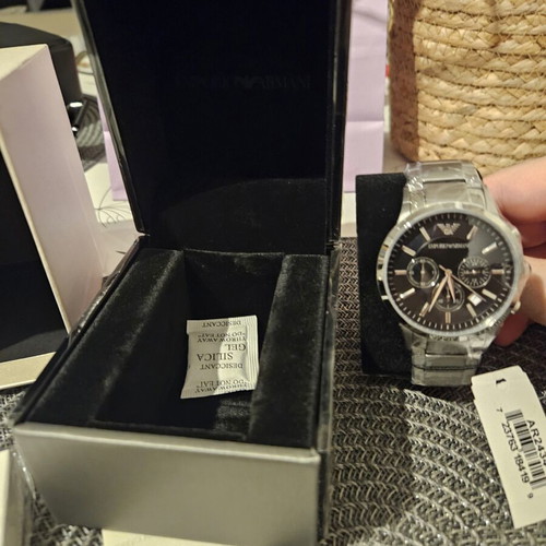 Emporio Armani Renato men's watch 43mm chronograph silver metal bracelet new