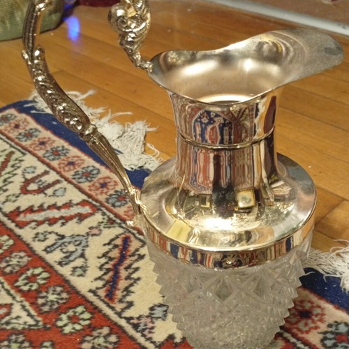 Classic wine jug Claret Jug style with glass body and silver-plated metal