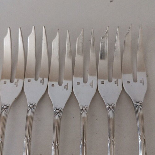 Christofle Rubans Vintage Silver-Plated Oyster Forks Set of 6 like new