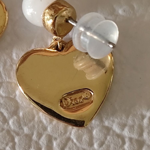 Christian Dior tribal gold heart drop earrings like new