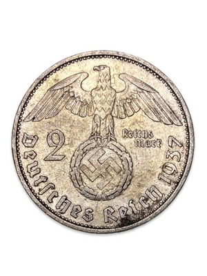 Coin Germany 1937 2 Mark S58 used, silver composition