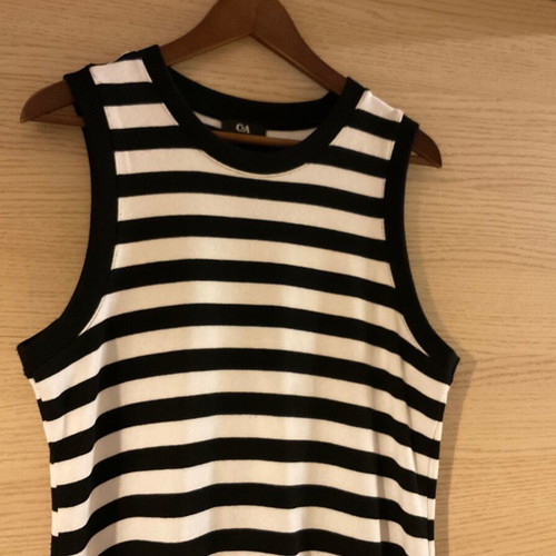 C&A Sleeveless Black and White Striped Dress New, Size L