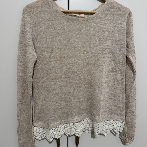 Bershka pullover with lace used, size M, beige