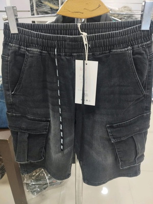 Black men's denim cargo bermuda TO1043 new