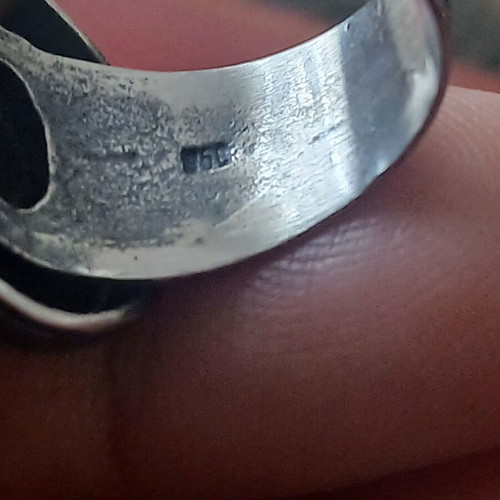 Large solid 950 silver ring with Granada cabochon, 16 mm
