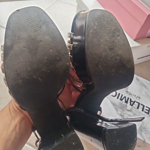Women's sandals size 37 like new, black and gold platform