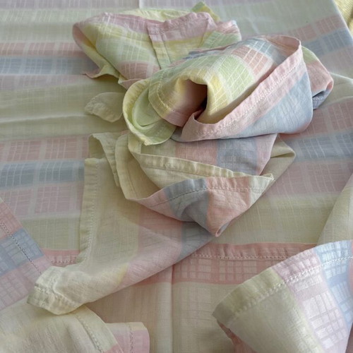 Tablecloth with 3 napkins used, pastel colors, cotton fabric