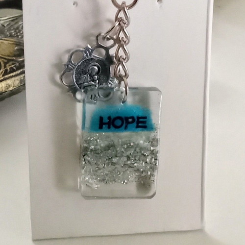 Handmade Hope pendant or keychain new, blue and silver