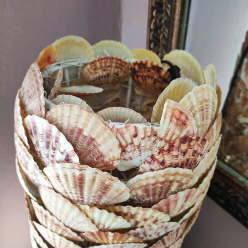 Handmade decorative floor lamp from real shells used