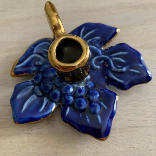 Handmade ceramic candlestick new with grape leaf design
