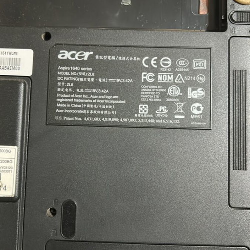 Acer Aspire 1640 Series Laptop used, no battery, Windows XP