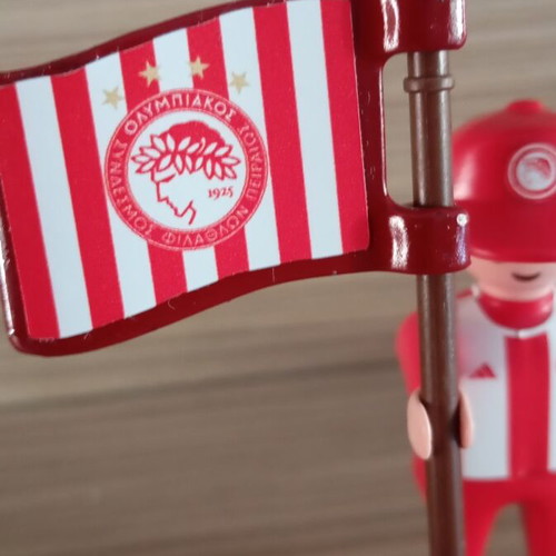 Playmobil Olympiacos Fan Figure with Team Flag, Like New