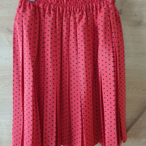 Lussile red pleated skirt with black polka dots, like new