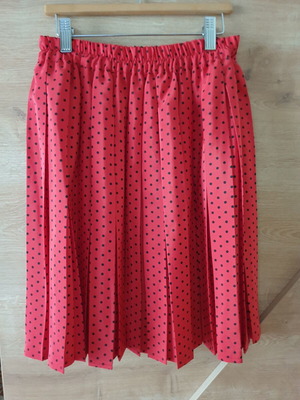 Lussile red pleated skirt with black polka dots, like new