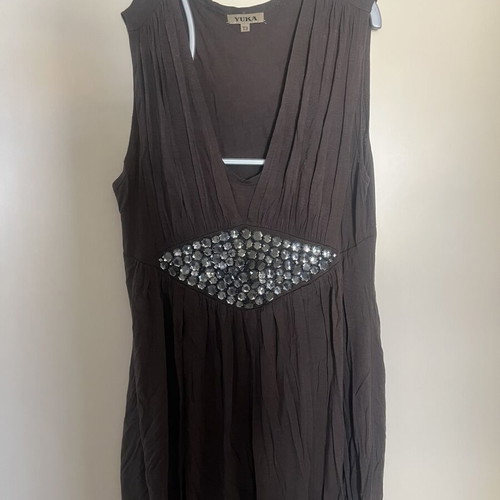 YUKA dress medium large brown like new with embroidered stones