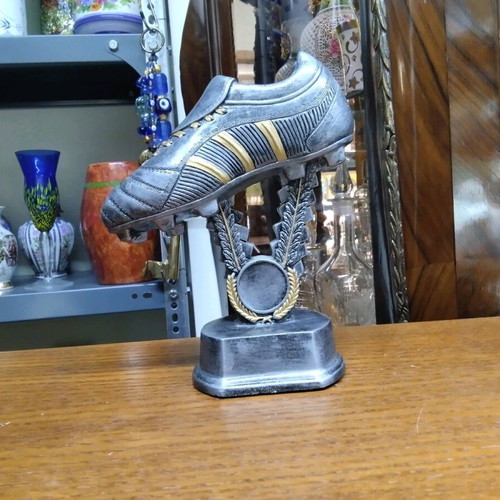 Tabletop Football Trophy Shoe silver with gold details like new