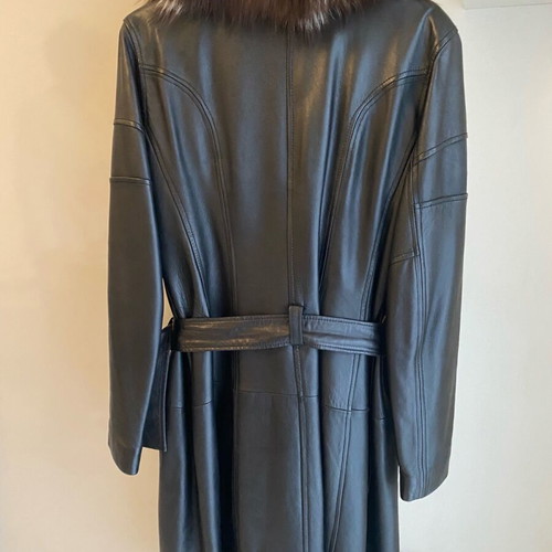 Women's lamb leather coat with natural fox fur like new, brown, size XXL