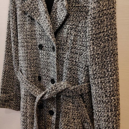 Vintage women's coat small with belt, black and white pattern, used