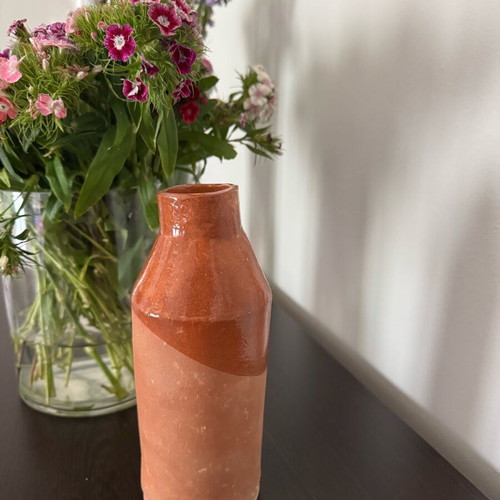 Handmade ceramic vase red brown new